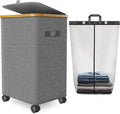 Laundry Hamper with Wheels, 20 Gal Laundry Basket with lid Rolling Clothes by Wuevu