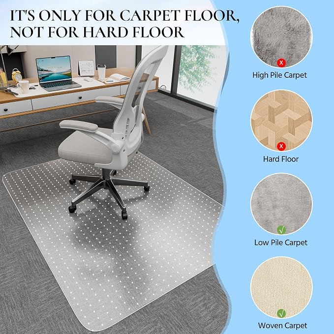 Office Chair Mat for Carpet, Transparent Carpet Protector Mat for Office Chairs - Image 3