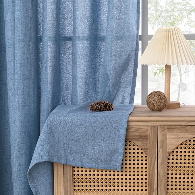 YoungsTex Denim Blue Linen Curtains 63 Inch Length - Image 8