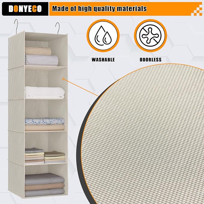 Hanging Closet Organizer, Easy Mount Foldable 5-Shelf Hanging Closet Wardrobe - Image 4