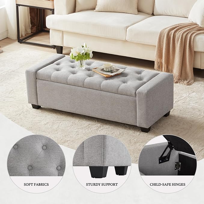 48" Ottoman with Storage, Storage Ottoman Bench with Safety Hinge, Upholstered - Image 5
