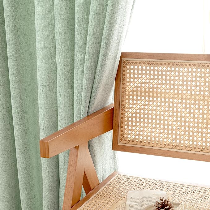 YoungsTex Sage Green Linen Curtains 90 Inch Length Living Room, Textured Semi - Image 8