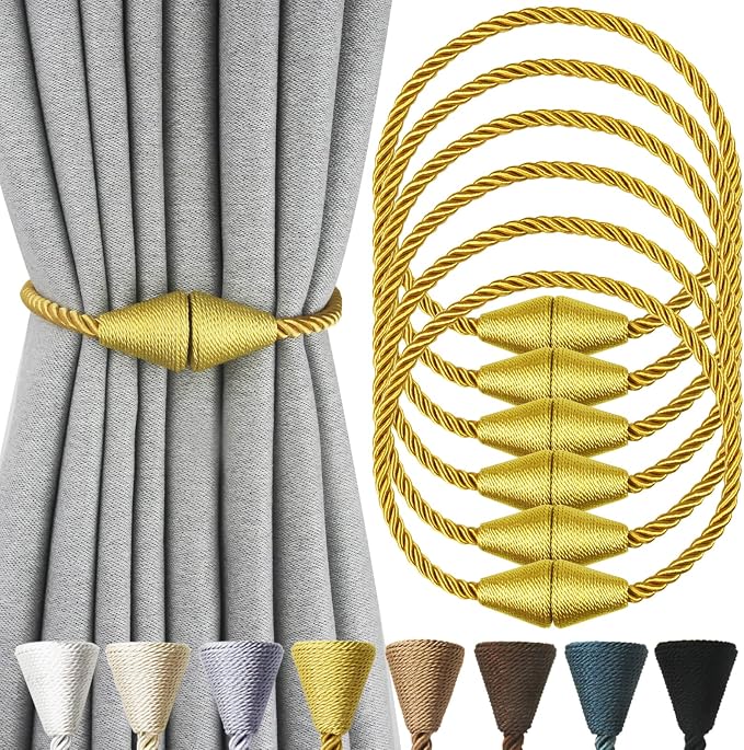 6 Pack Magnetic Curtain Tiebacks Rope Modern Handmade Curtain Tie Backs by CurtianTiebacks