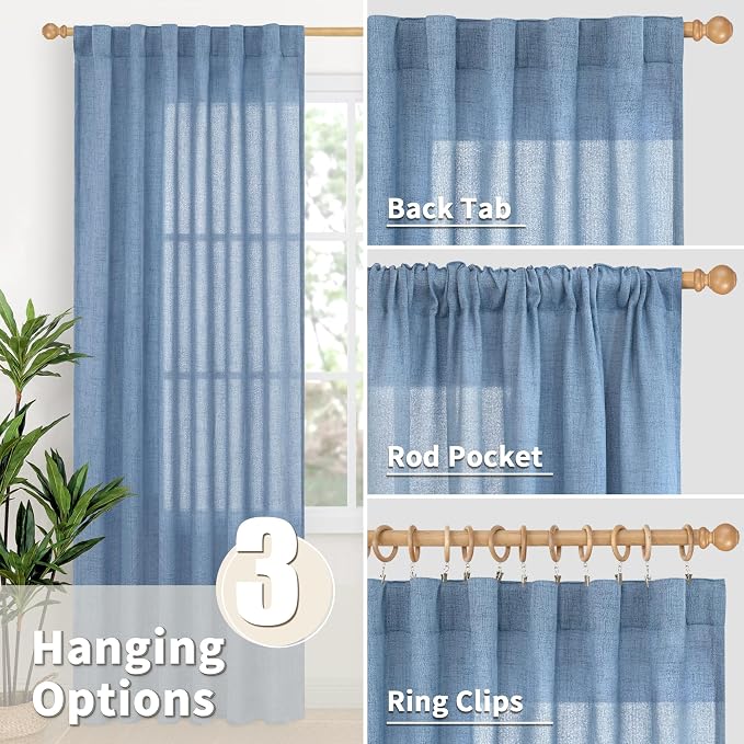 YoungsTex Denim Blue Linen Curtains 54 Inch Length - Image 6