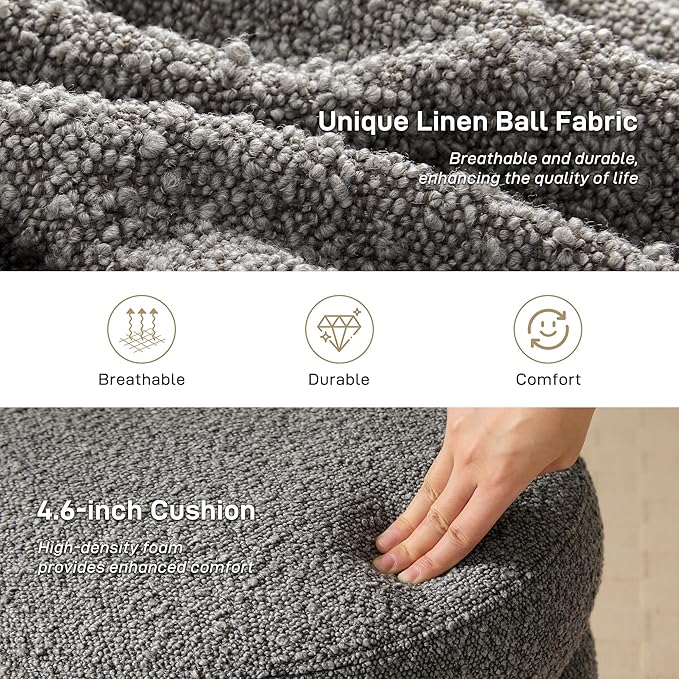 Round Ottoman with Storage Boucle Ottoman Stool Removable Lid - Image 4
