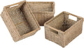 Natural Seagrass Basket with Wooden Handle, Medium Rectuangular Wicker Basket by VATIMA