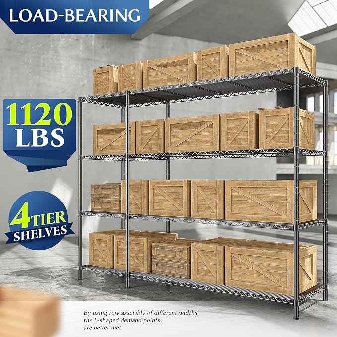 52.36''W Storage Shelves Metal Shelving Unit Load 1120LBS 4 Tier Wire Shelving - Image 3