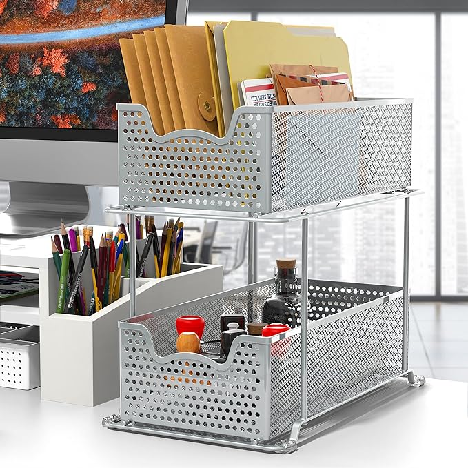SIMPLE HOUSEWARE 2 Tier Sliding Cabinet Basket Organizer Drawer - Image 2