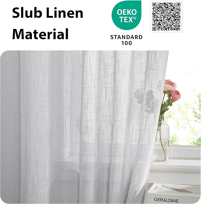 NICETOWN Semi Sheer French Door Sidelight Curtains 72 Inches Long, Linen Look - Image 3