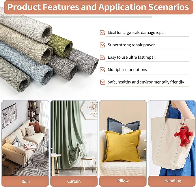 Fine Linen Fabric Patches, Self-Adhesive, Extra Large 12x40 Inch, - Image 7