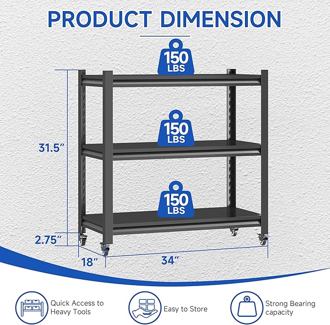 3 Tier Adjustable Garage Storage Shelving, Heavy Duty Utility Rack Shelf Unit - Image 2