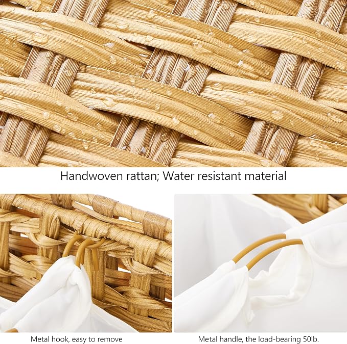 Laundry Hamper with 4 Removable Liner Bags; 176L Handwoven Rattan Laundry - Image 6