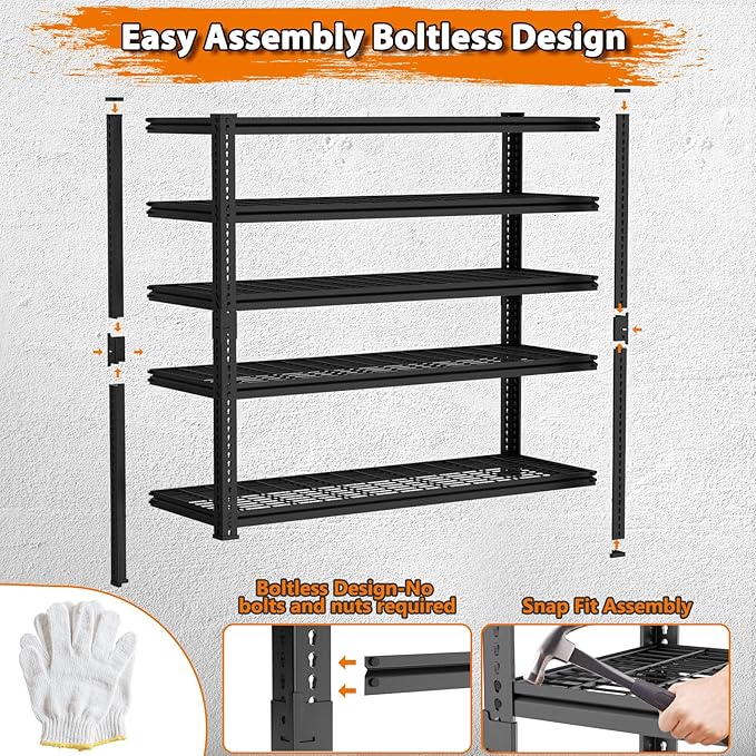 Storage Shelves Heavy Duty, 5-tier Adjustable Metal Industrial Utility Shelf - Image 6