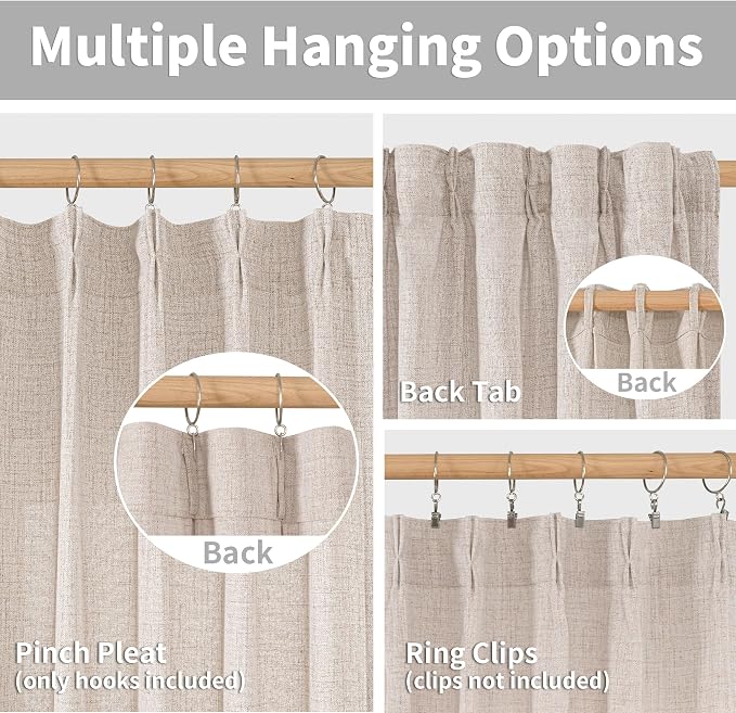 YoungsTex Natural Linen Curtains 95 Inches Long 2 Panels - Image 5
