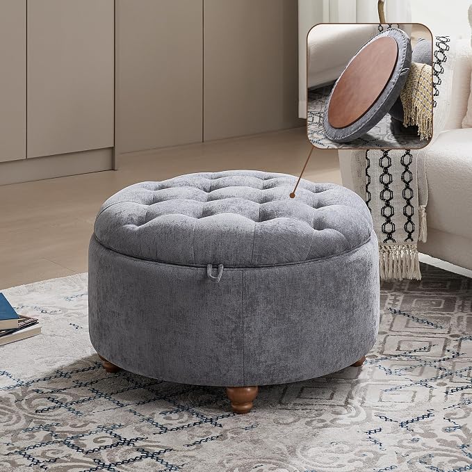 30Inch Round Storage Ottoman by WUTUTUEE