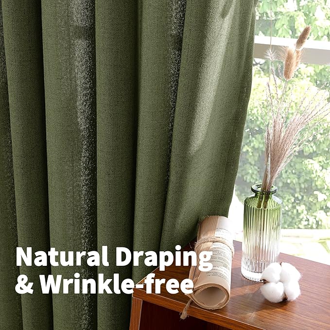 YoungsTex Olive Green Linen Curtains 48 Inch Length - Image 5