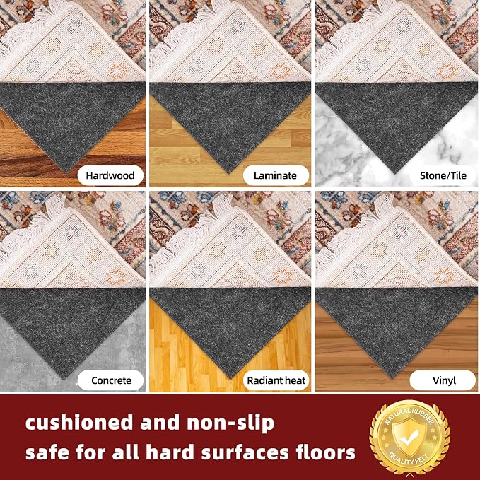 BAGAIL Felt and Natural Rubber Backing Rug Pads 1/4” Thick, 8 x 10 Ft Non Slip - Image 6