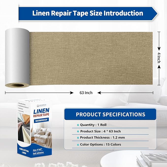 KING MOUNTAIN Linen Repair Patches, Self-Adhesive Fabric Patches, 4 X 63 inch - Image 4