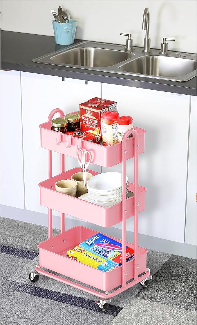 Simple Houseware 3-Tier Heavy Duty Metal Utility Rolling Cart - Image 5