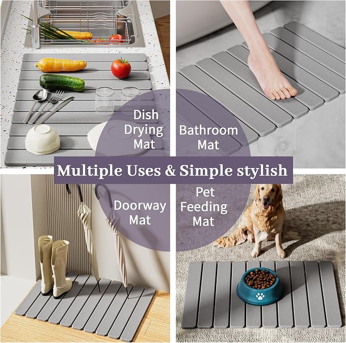 Large Stone Dish Drying Mats for Kitchen Counter – Foldable Quick Dry Stone Mat - Image 6