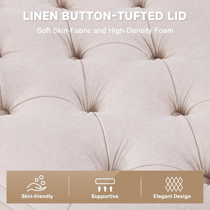 50" Storage Ottoman Bench, Tufted Ottoman - Image 6