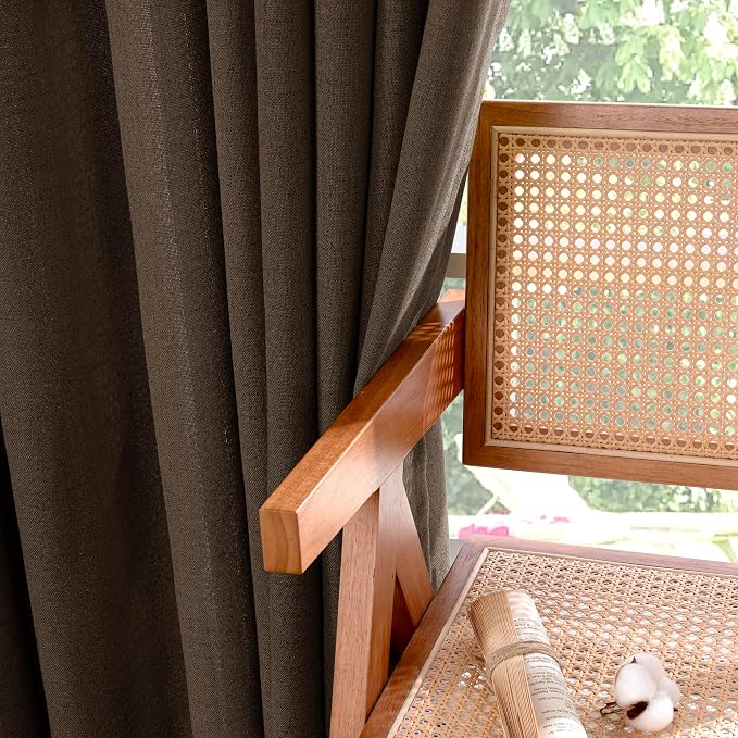 YoungsTex Brown Linen Curtains for Living Room 63 Inches Long, Chocolate Semi - Image 7