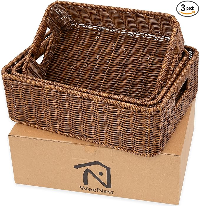 Baskets for Organizing, Undershelf Wicker Storage, Hand Woven Organizer for by WeeNest