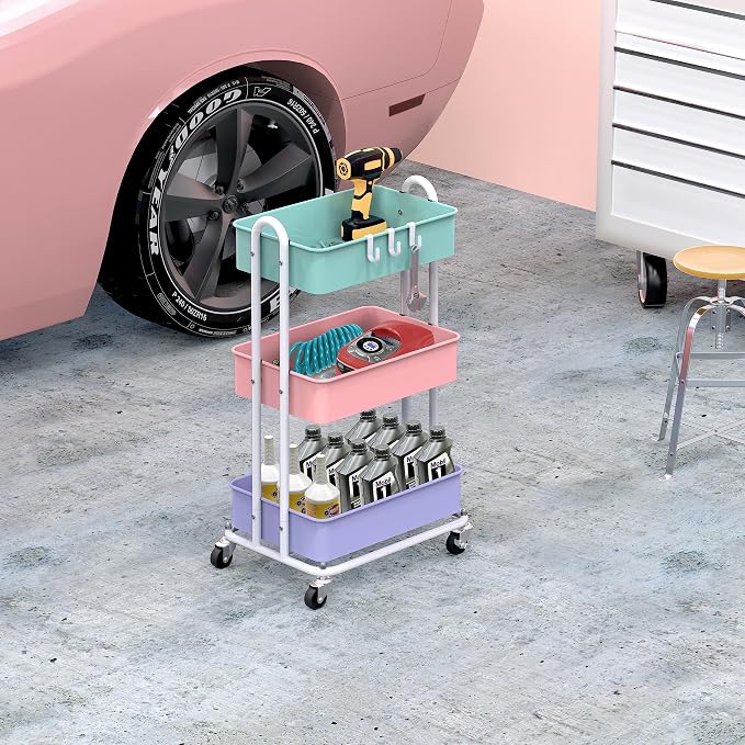 Simple Houseware 3-Tier Heavy Duty Metal Utility Rolling Cart - Image 4